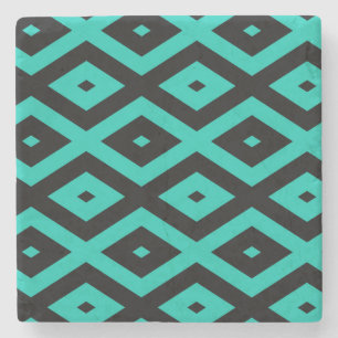 Turquoise and black diamond pattern stone coaster