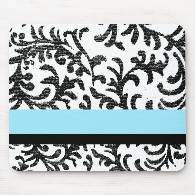 Turquoise and Black Floral Pattern Mouse Pad (Front)