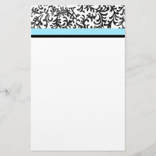 Turquoise and Black Floral Pattern Stationery