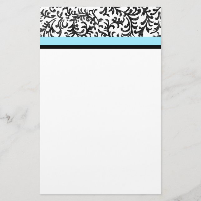 Turquoise and Black Floral Pattern Stationery (Front)