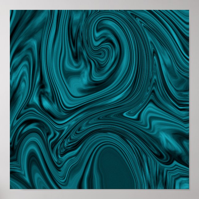 Turquoise And Black Liquid Art Abstract Poster (Front)