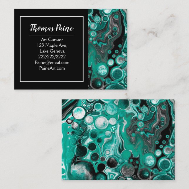 Turquoise and Black Marble Fluid Art Business Card (Front/Back)