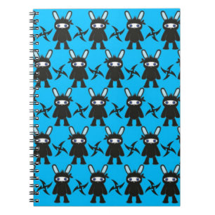 Turquoise and Black Ninja Bunny Pattern Spiral Notebook