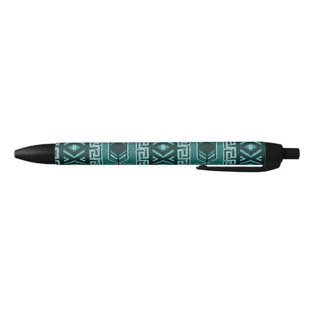 Turquoise And Black  Southwest Aztec Print Pattern Black Ink Pen (Bottom)