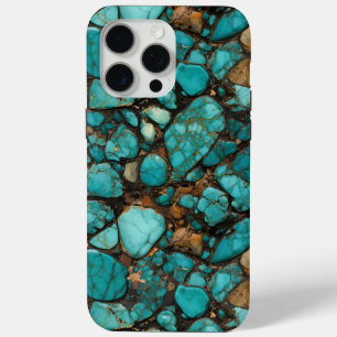 Turquoise and Black Stone iPhone 15 Pro Max Case
