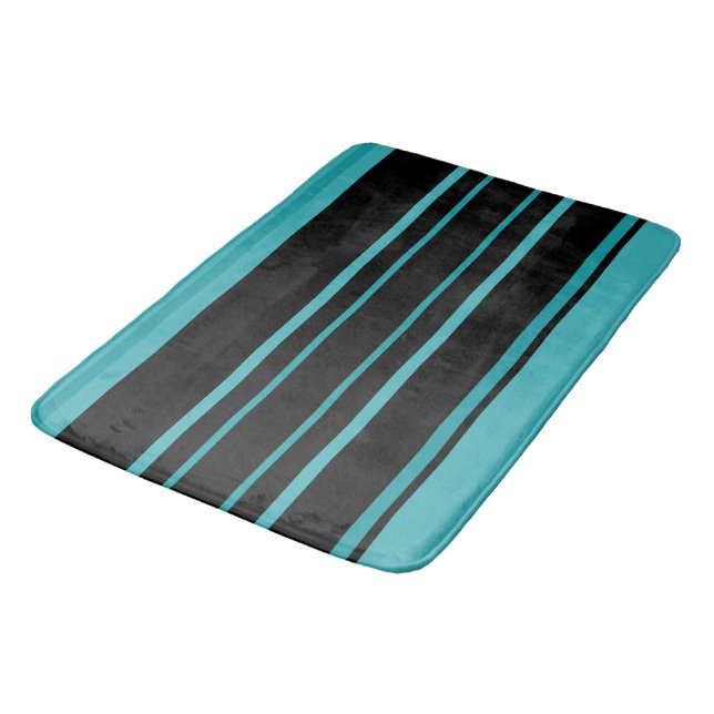 Turquoise and Black Stripes Bath Mat (Angled)