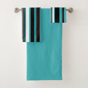 Turquoise and Black Stripes  Bath Towel Set
