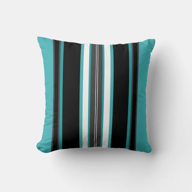 Turquoise and Black Stripes  Cushion (Front)