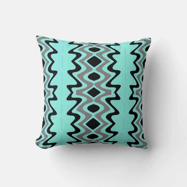 Turquoise and Black Unique Pattern Cushion (Front)