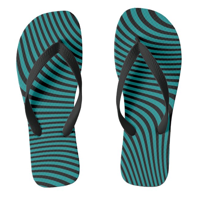 Turquoise and Black Wavy Background Jandals (Footbed)