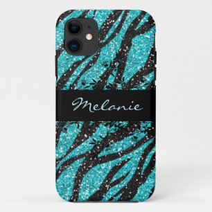 Turquoise and Black Zebra Print Glitter iPhone 5 Case-Mate iPhone Case