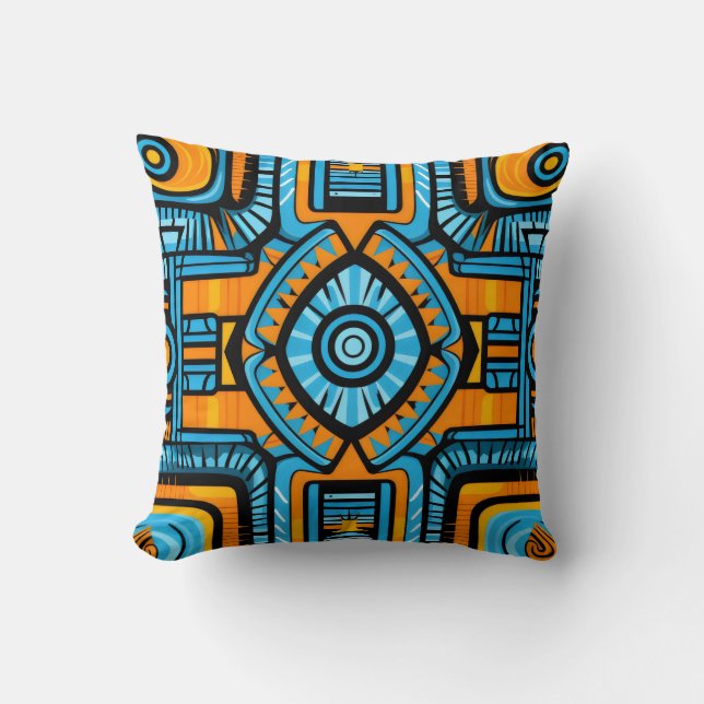  turquoise and blue abstract pattern cushion (Front)