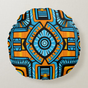  turquoise and blue abstract pattern round cushion