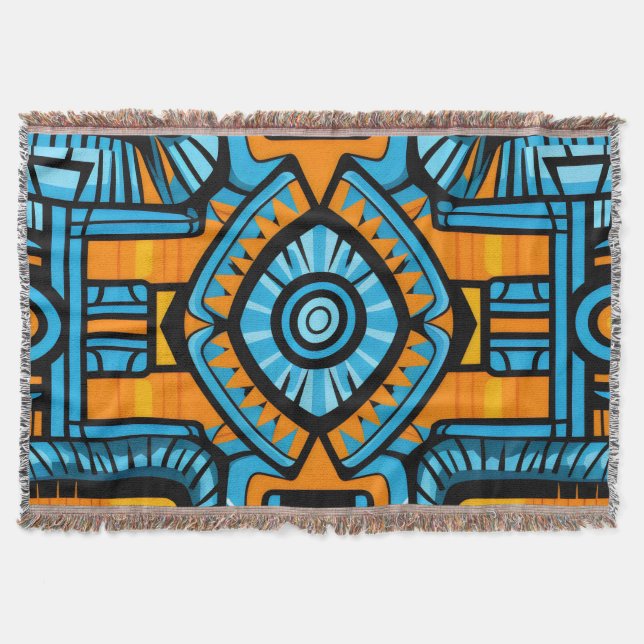  turquoise and blue abstract pattern throw blanket (Front)