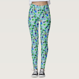 Turquoise and Blue Beach Sea Glass Leggings