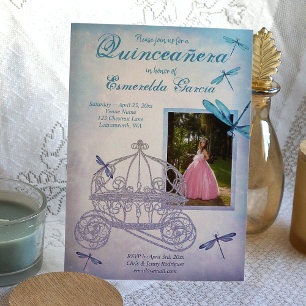 Turquoise and Blue Carriage Quinceañera Invitation