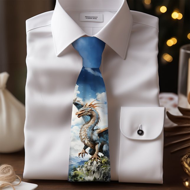 Turquoise and Blue Fantasy Dragon Groomsman Tie (Creator Uploaded)