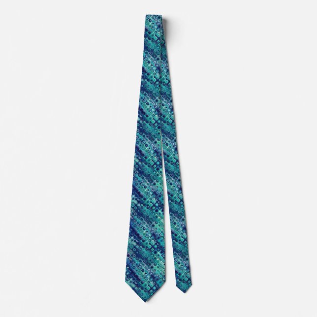 Turquoise And Blue Geometric Pattern Tie (Front)