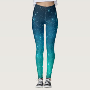 Turquoise and blue gradient starry celestial leggings