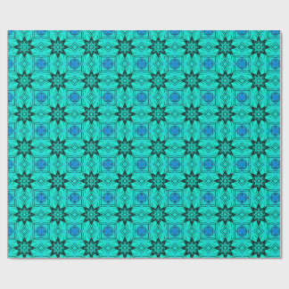 Turquoise and blue Kaleidoscope Fractal Pattern Wrapping Paper
