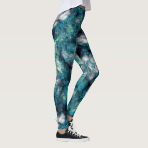 Turquoise and Blue Marble Abstract Leggings