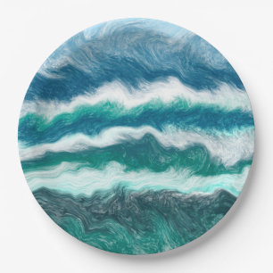 Turquoise and Blue Ocean Waves  Paper Plate
