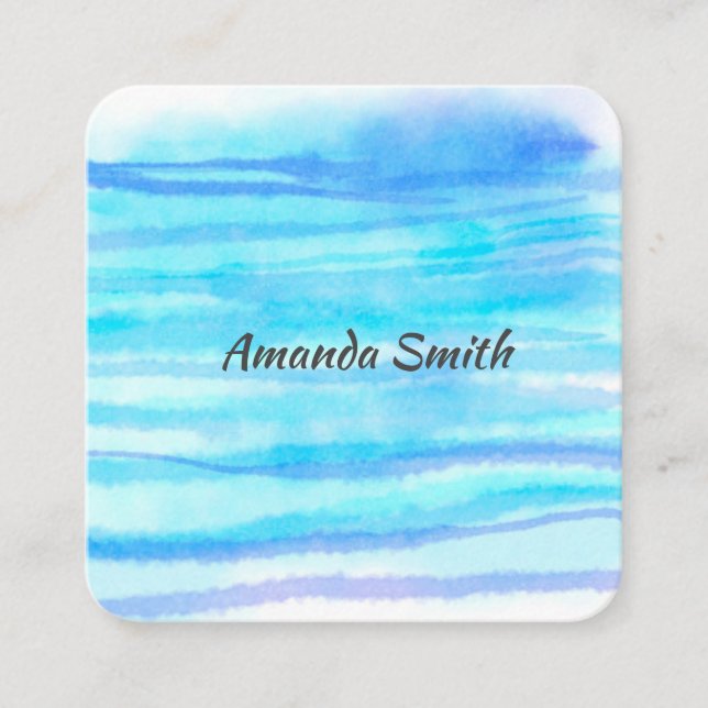turquoise and blue painted  abstract original square business card (Front)