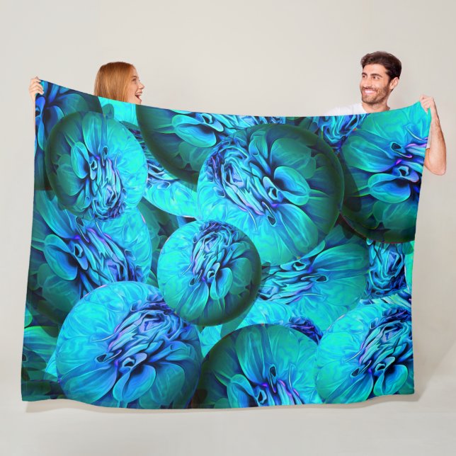  Turquoise and blue spheres in 3D optics Fleece Blanket (In Situ)