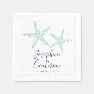 Turquoise and Blue Starfish Custom Cocktail Napkin