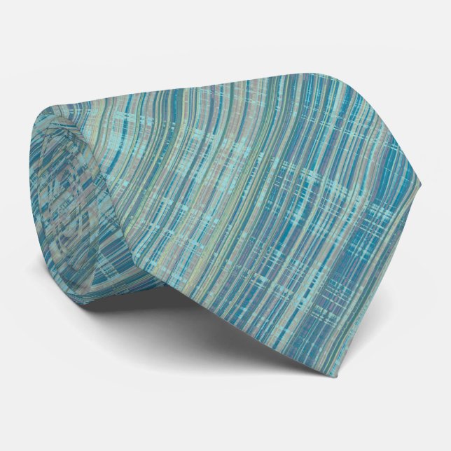 Turquoise and Blue Striped Pattern  Tie (Rolled)