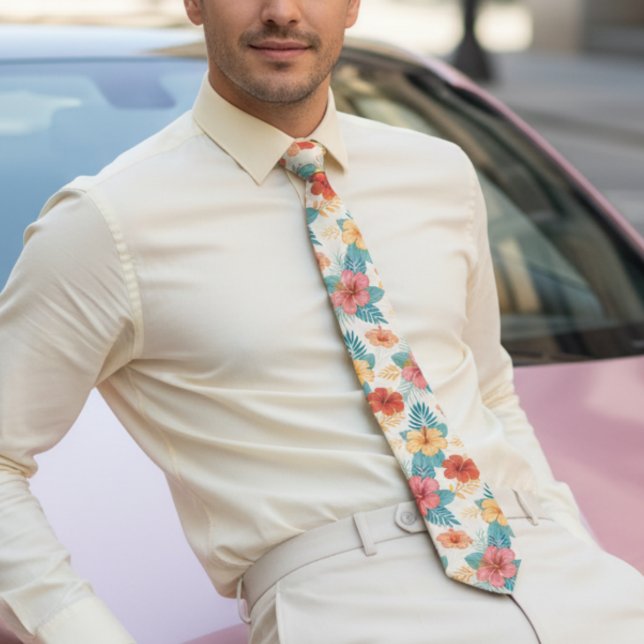 Turquoise and blush pink Hibiscus Hawaiian Tie (Creator Uploaded)