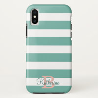 turquoise and blush preppy stripes monogram