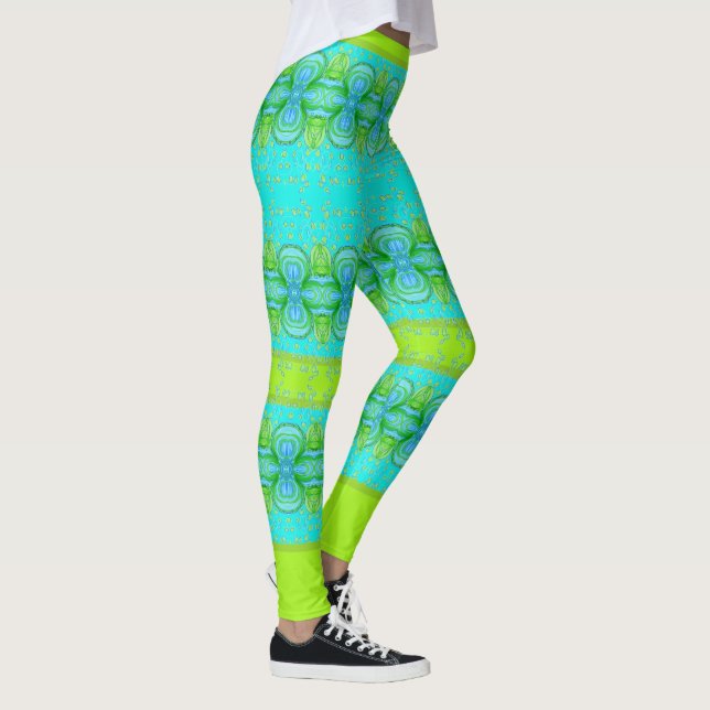 Turquoise And Bright Lime Patterned Leggings (Right)