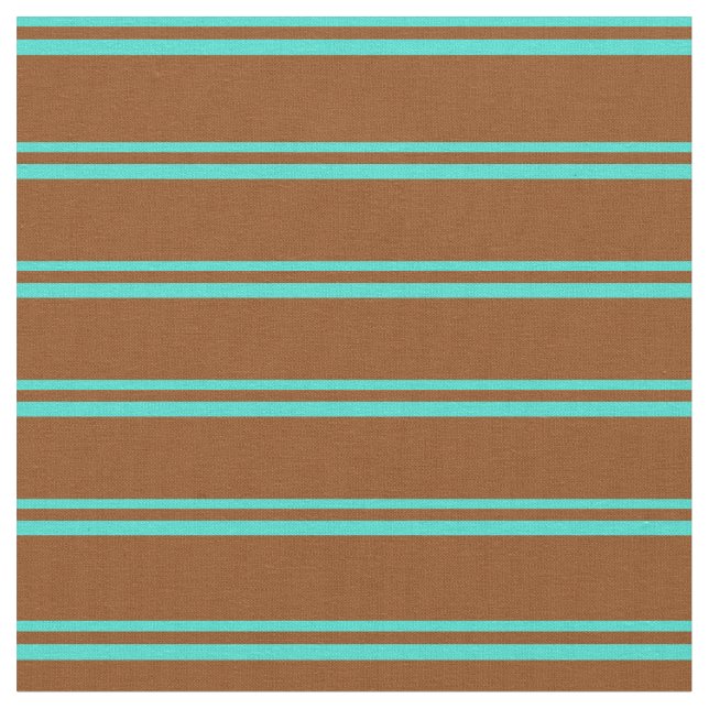 Turquoise and Brown Coloured Striped Pattern Fabric (Close Up)