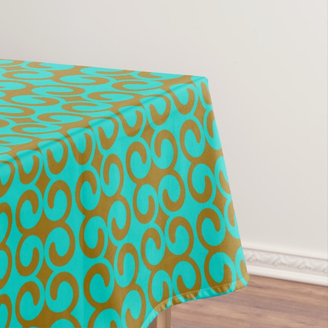 Turquoise and Brown Elegant Pattern Tablecloth (In Situ)