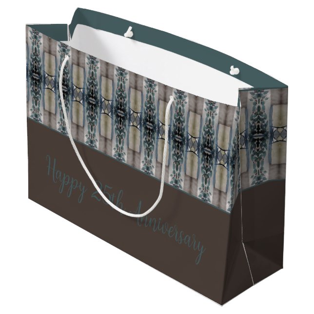 Turquoise And Brown Elegant Patterned Large Gift Bag (Back Angled)