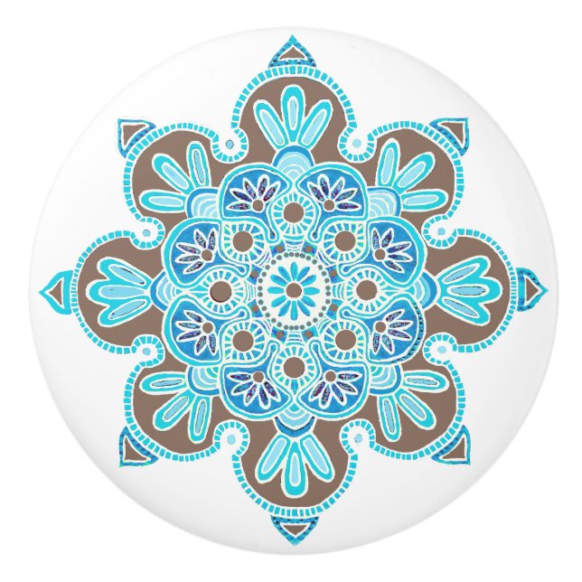  Turquoise and brown medallion Ceramic Knob (Front)