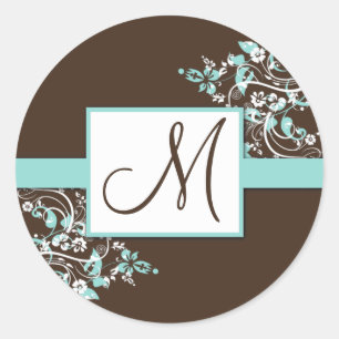 Turquoise and Brown Monogram Wedding Stickers