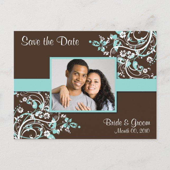 Turquoise and Brown Save the Date Photo Postcards (Front)