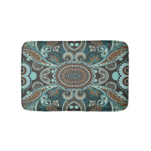 Turquoise and Brown Vintage Paisley Full Bath Mat
