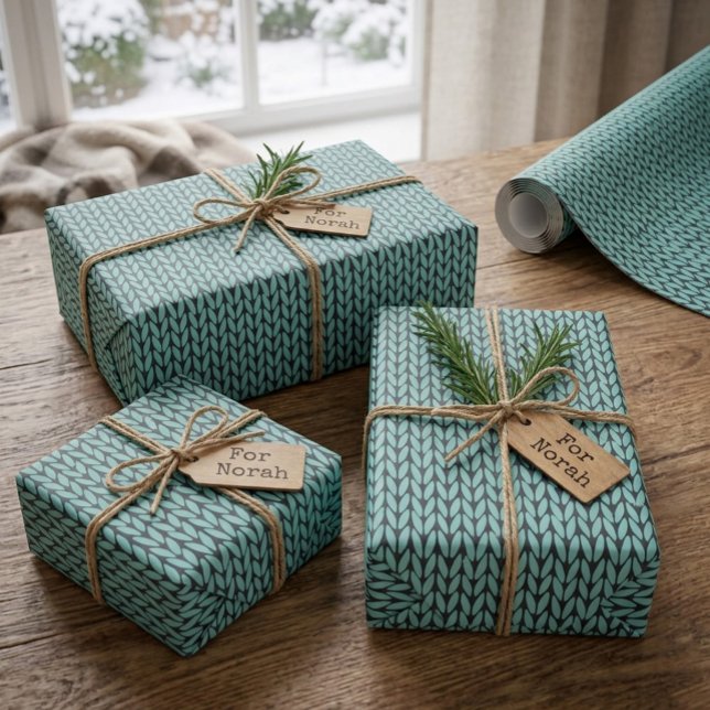 Turquoise and Charcoal Knit Pattern Wrapping Paper (Creator Uploaded)