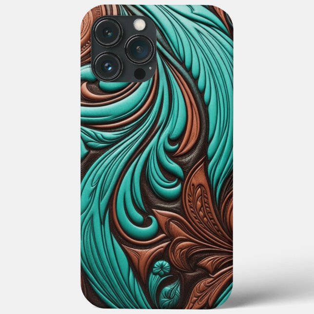 Turquoise and Chocolate Tooled Western Patterns Case-Mate iPhone Case (Back)