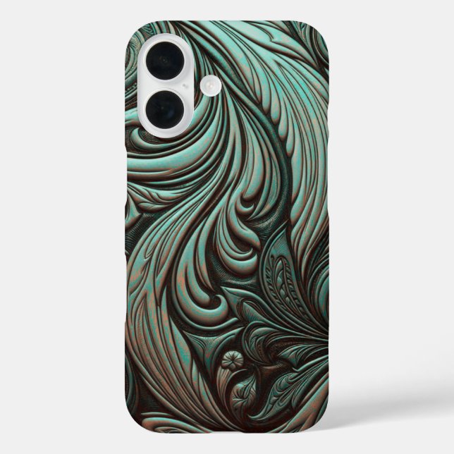 Turquoise and Chocolate Tooled Western Patterns Case-Mate iPhone Case (Back)