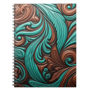 Turquoise and Chocolate Tooled Western Patterns Notebook