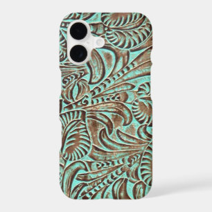Turquoise and Chocolate Tooled Western Print