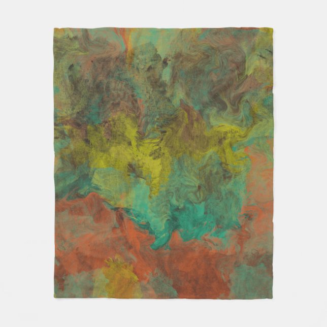 Turquoise and Copper with Gold Accents Fleece Blanket (Front)