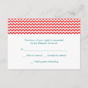Turquoise and Coral Chevron Wedding RSVP Card