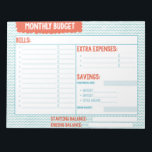Turquoise and Coral Monthly Budget Planner Notepad<br><div class="desc">Make budgeting fun and use this boldly coloured monthly budget planner to keep track of your finances!</div>