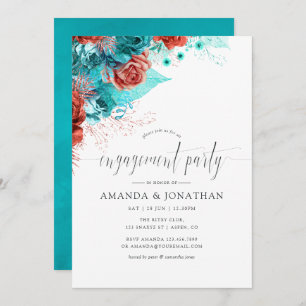 Turquoise and Coral Tropical Engagement Party Invitation