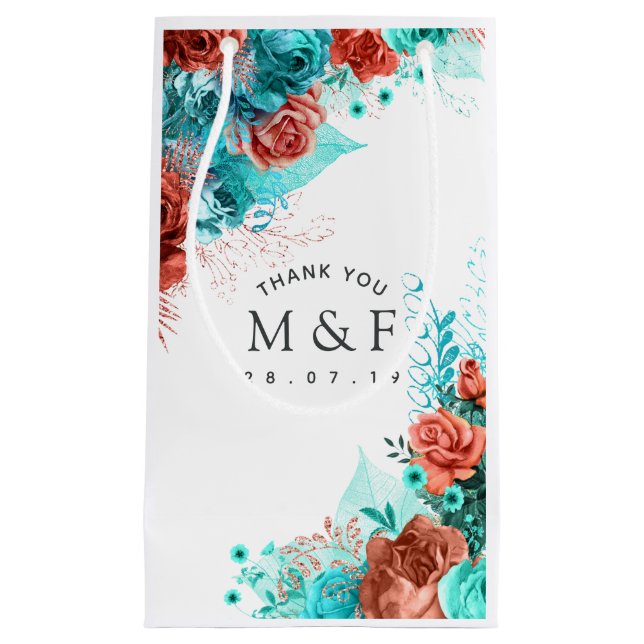 Turquoise and Coral Tropical Wedding Guest Thanks Small Gift Bag (Front)